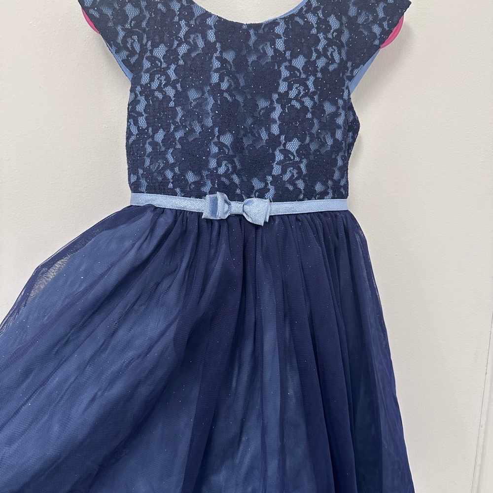 Jona Michelle Navy Blue Lace Dress with Bow